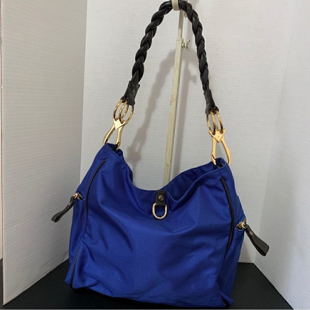 JPK Paris 75 Blue Nylon Tote With Braided Leather Handles + Gold Hardware